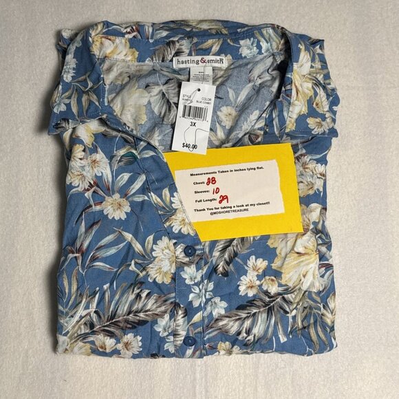 Hasting & Smith Size 3x Blue Floral Women's Button Down Shirt Short Sleeve - Picture 6 of 6
